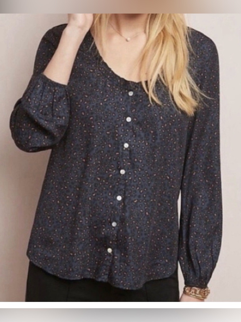 Anthropologie Dolan Marilyn leopard print Long-Sleeve Blouse S